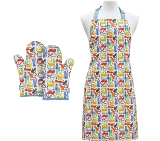 Quirky Cats Artisan Apron & Oven Mitt Gift Set